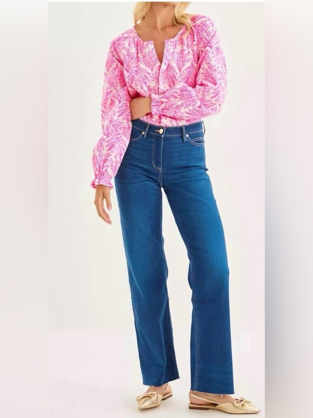 Lilly Pulitzer Aniston High-Rise Straight Med Wash Denim Jeans Size 12 Great